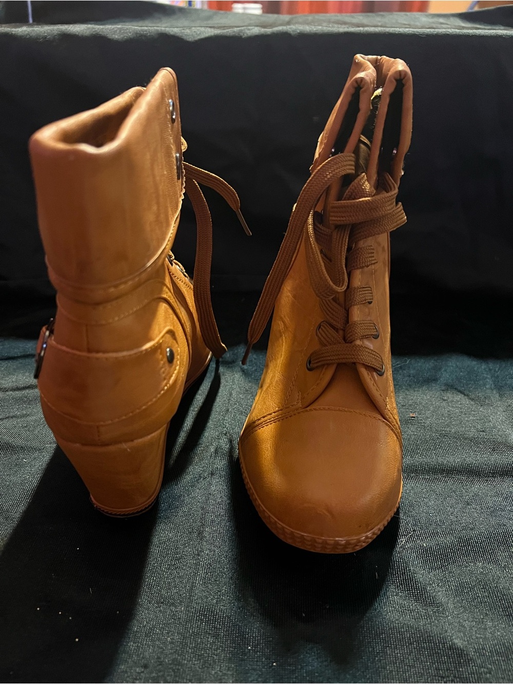 Women’s Tan Lace-Up Wedge Booties - Stylish Everyday Comfort